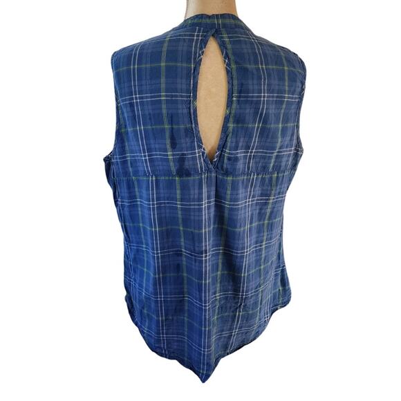 Jane Ashley Blue Sleeveless Plaid Button Down Plus Size Shirt 1X - Picture 3 of 5
